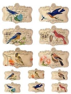 Spring Birds Altered Art Gift Tags Printed Collage Sheet for Paper Crafts
