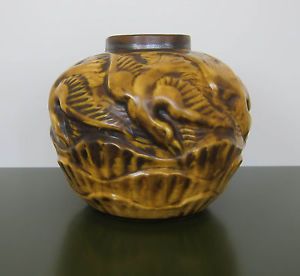 Boch Freres Keramis Vase Art Deco Belgium Design D2345 Shape 1175 Birds Bulbous