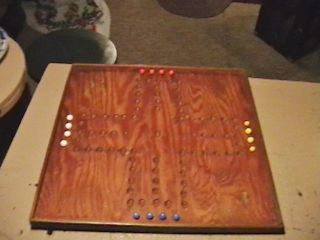 Unique Vintage Handmade Wooden Aggravation Game Board Folk Art with Marbles