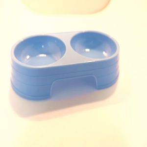 New Pet Dog Cat Small Double Food Bowl Plastic Water Dish Feeder Blue 8 5"x4 25"