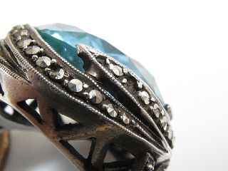 Theodor Fahrner Art Nouveau Blue Spinel Marcasite Sterling Silver Ring UK Size P