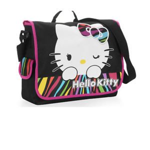 New Hello Kitty Multi Color Zebra Print Messenger Bag School Book Tote Backpacks