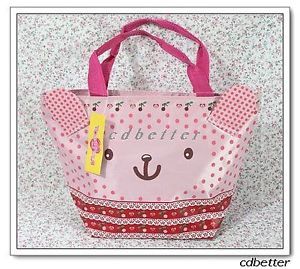Women Girls Kids Cute Cartoon Face Sweet Pink Zipper Handbag Tote Bags Gift