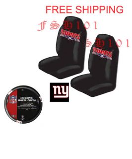 New 3pc Set NFL New York Giants Seat Covers Steering Wheel Cover
