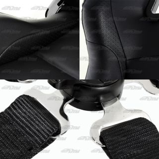 2 Universal NRG Black PVC Leather Racing Seats Black 5 Point Cam Lock Harnesses