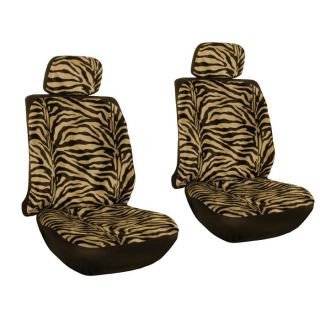 4 PC Zebra Beige and Black Animal Print Low Back Front Bucket Car Seat Cover Set