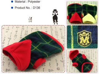 Dog Cat Clothes Warm Hoodie Shirts Pet Apparel Check Pattern Coats Green D136