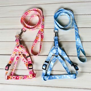 New Large Medium Pet Dog Cloth Adjustable Harness and Leash Set Blue Pink