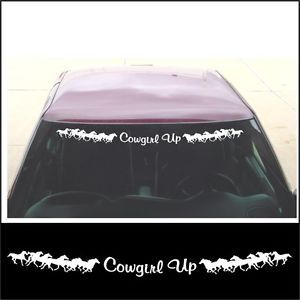 Windshield Cowgirl Up Running Horse Decal for Country Truck or Trailer White