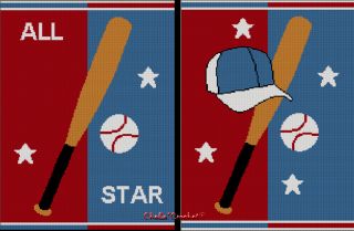 Baseball All Star or Cap Afghan Crochet Knit Cross Stitch Pattern Graph