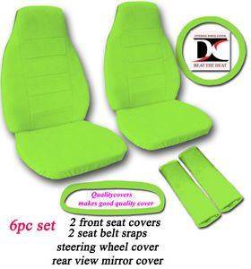6pc Set Neon Green Front Car Seat Covers SWC SBC RVMC Back Seat Cover Available