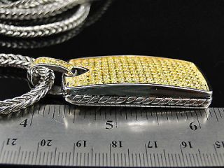 Mens White Finish Stainless Steel 316 Double Sided Yellow Lab Diamond Dog Tag