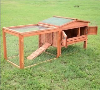 62" Outdoor Deluxe Wooden Rabbit House Hen Hutch Small Animal Pet Cage w Run