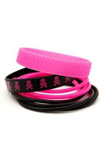 Pink Black Skull Rubber Bracelet 10 Pack