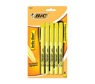BIC Brite Liner Fluorescent Chisel Tip Highlighters, 5 Fluorescent Yellow Highlighters