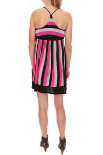 Pink Black Grey Striped Spaghetti Strap Dress