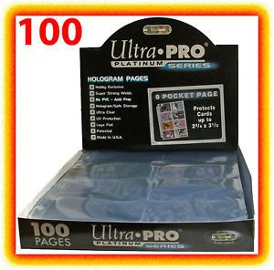 100 Ultra Pro Platinum 8 Pocket Pages Sheets Protectors 3 Hole Binder Card 1 Box