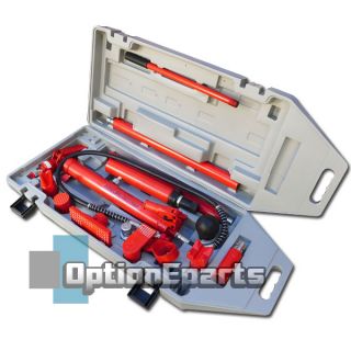 10 Ton Porta Power Hydraulic Jack Body Frame Repair Kit 2 Wheels Tools RAM Pump