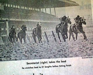 1973 Secretariat Thoroughbred Horse Racing Wins Triple Crown Belmont Newspapers