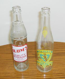 2 Soda Pop Bottles Blum's Galena Ill Crystal Springs Waupaca Wi ACL Beverages