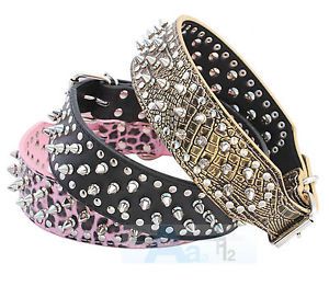 Hot Tops 2" Wide Spiked Studded PU Leather Dog Collars Pitbull Mastiff P62