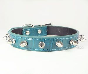 Spiked Studded Leather Dog Collar Puppy Small Dog Pet Cat Collars Green Size S