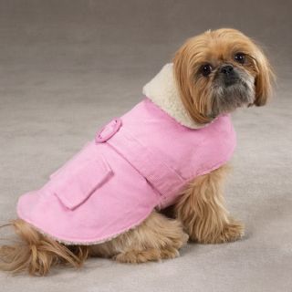 Sherpa Corduroy Dog Coat Jacket Pink or Blue Velcro Closure Easy on Teacup XXS