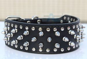 Spiked Studded PU Leather Dog Collars Pitbull Mastiff Collars Black Size L