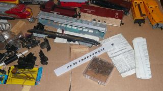 Mixed Vintage Lot of HO Scale Train Cars Engine Parts Wheels as Is
