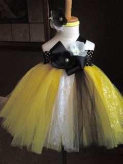 Extra Full Girl Tutu Dress Headband Newborn Yellow Black 01t2t3t4t5t6yr7yr8yr