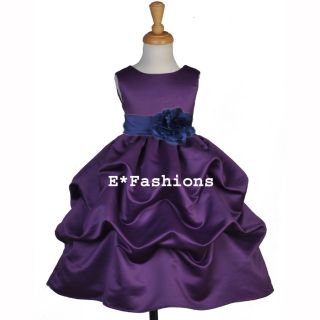 Plum Purple Navy Blue Wedding Pageant Flower Girl Dress 6 9M 12 18M 2 3 4 6 8 10