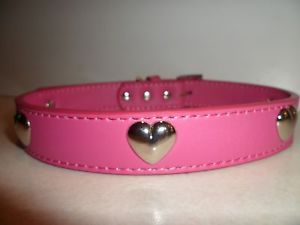 Large Pink Leather Heart Studded Dog Collar