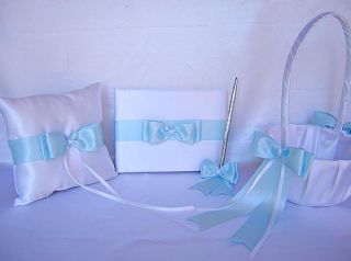 Baby Blue Flower Girl Basket Pillow Guest Book Pen Set