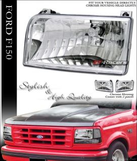 Factory Sport Chrome Clear Lens Headlights Headlamps KS 92 96 Ford F150 Bronco