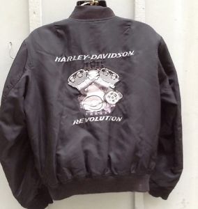Men's Harley Davidson Black Jacket Coat Embroidered Engine Quilted Lining Sz L