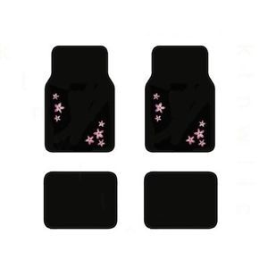 4pc Car Floor Mats Black with Pink Spring Flowers Front Rear Four Mats New