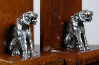 RARE 1920s French Art Deco Tiger Sculpture Bookends Bronze Mahogany Book Ends