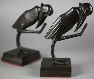RARE Pair German Art Deco FVM Bronze Grotesque Bird Bookends C 1920