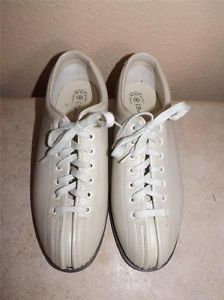 Bowling Shoes Mens Retro Chic Vintage Ivory Beige Leather Sole Size 8 Brunswick