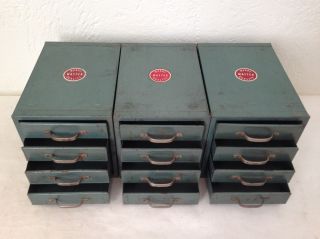 3 Vintage Wards Master Quality Metal 4 Drawer Parts Bins Cabinets Tool Box