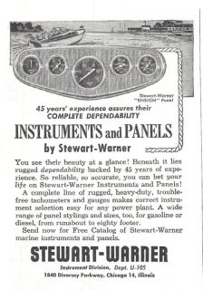 RARE 1955 Stewart Warner Boat Instruments Gauges Ad