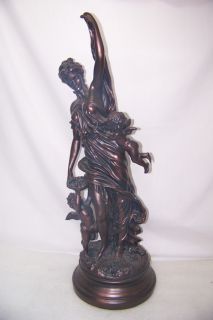 Lost Wax Bronze Looking Lady Cherubs Statue Art Deco Sculpture