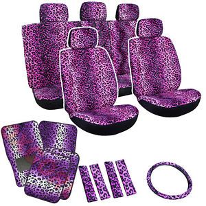 Purple Leopard Cheetah Print Seat Covers Set Floor Mats Car SUV Truck Van
