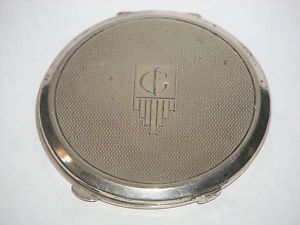Stylish Antique Art Deco 1935 Silver Compact Mirror wth Engine Turned Design 75g