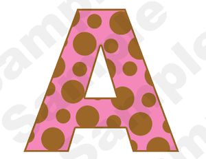 Brown Pink Polka Dot Alphabet Letter Name Baby Nursery Girl Wall Stickers Decals
