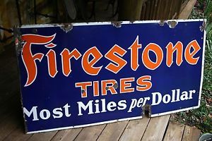 Old Large Porcelain Firestone Tires Dealer Advertising Sign