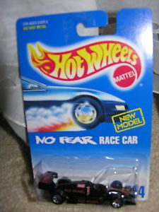 1992 HW Black Hot Wheels 500 w No Fear Racer Tampos wth 7 Spoke Hubs 244