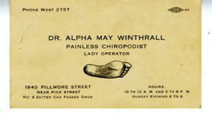 1920s Trade Business Card San Francisco Foot Doctor