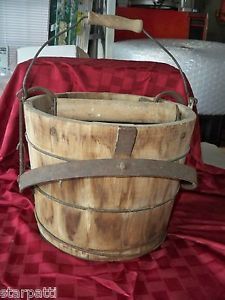 Antique Rustic Wooden Staved Eagle Brand Wringer MOP Bucket