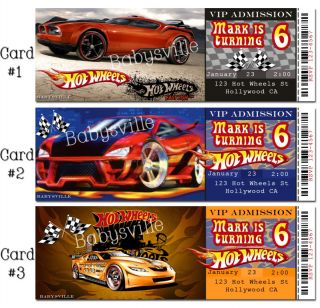 Hot Wheels Custom Birthday Invitations Cars Ticket Card